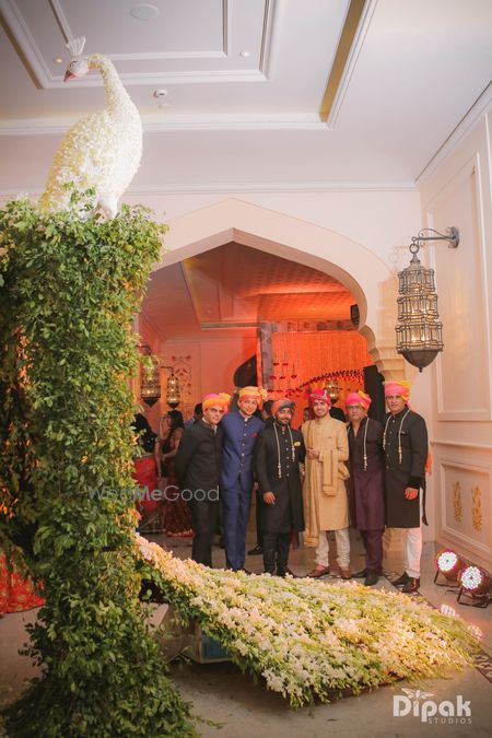 Huge White and Green Peacock Floral Arrangement Decor