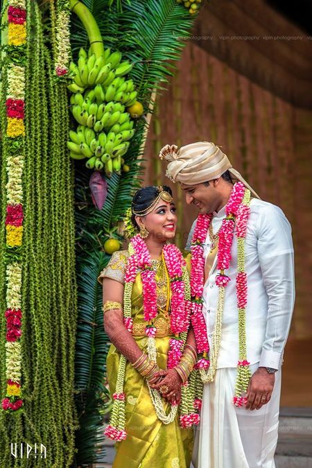South Indian Wedding Decor with Garlands and Bananas
