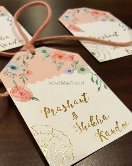 Light Peach and White Floral Name Tag