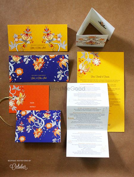 Photo of Modern Floral Cards in Blue Yellow and Orange
