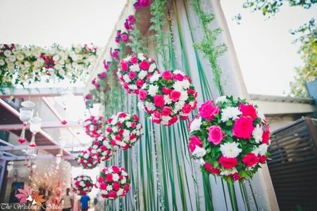 Photo of Pink White and Green Hanging Floral Ball Arrangement