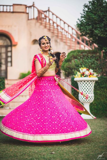 Pink and green mehendi lehenga