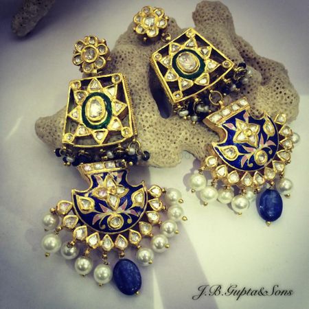 meenakari earrings with kundan and blue lapis work