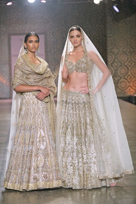 Photo of Rimple and Harpreet Narula Monotone Silver Lehengas