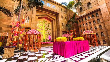 Bright Pink and Yellow Palace Wedding Decor for Mehendi