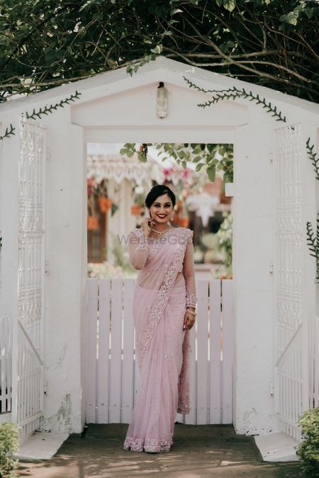 christian bride bridal saree in light pink