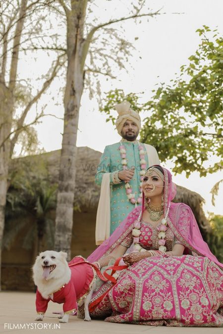 couple with their pet post wedding shoot idea