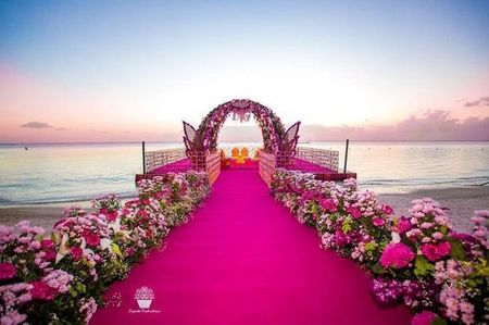 Floral pathway decor at wedding