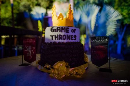 Photo of Game of Thrones-themed wedding cake.