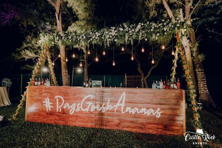 Bar setup with the wedding hashtag