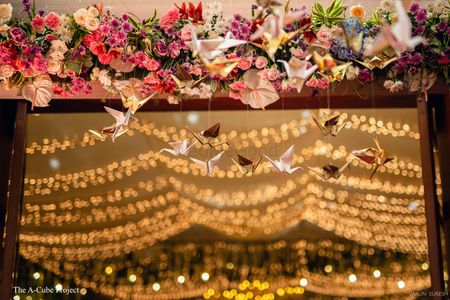 Paper cranes in wedding decor.