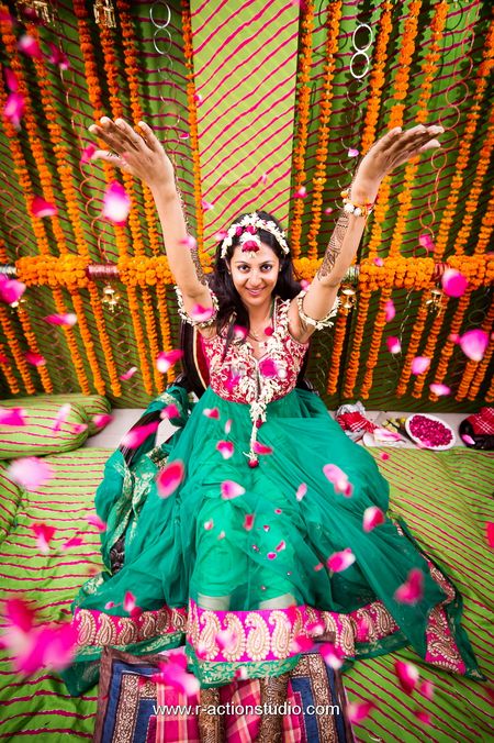 Wish N Wed Wedding Inspiration | An unconventional floral kaleidoscopic  dance floor & the beautiful bride in peach & yellow lehenga will leave you  inspired. 😍 #AdiRaa... | Instagram
