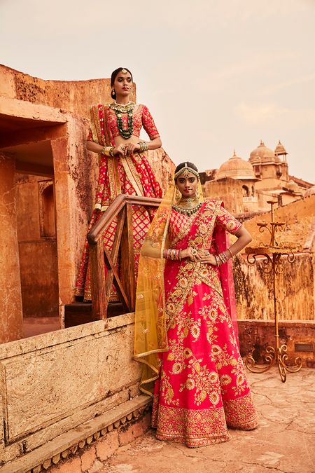 Bright Pink and Red Bridal Lehengas