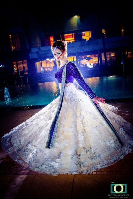 Silver Lace Lehenga with Royal Blue Sequin Blouse