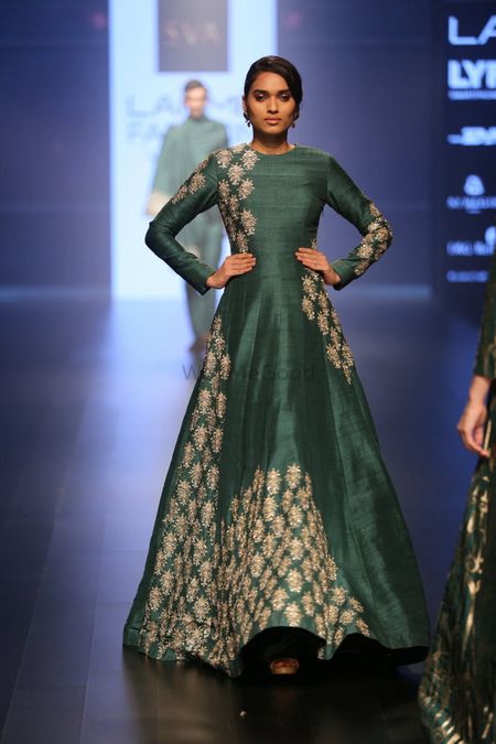 Photo of Teal Green Gown with Silver Zardozi Motifs
