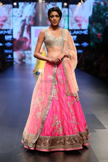 Bright Pink Lehenga with Silver Blouse and Gota Work
