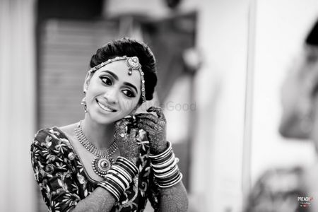 Black and White Bridal Getting Ready Portrait