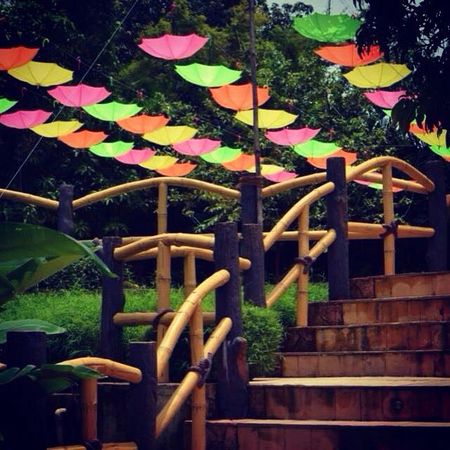 Colourful Inverted Suspended Umbrellas in Decor