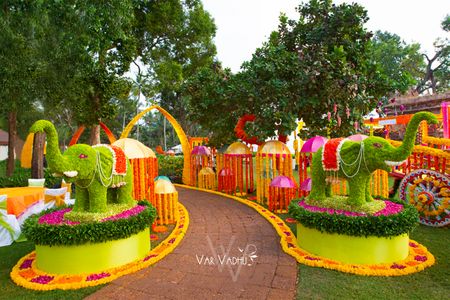Entrance Decor with Floral Elephant Murals