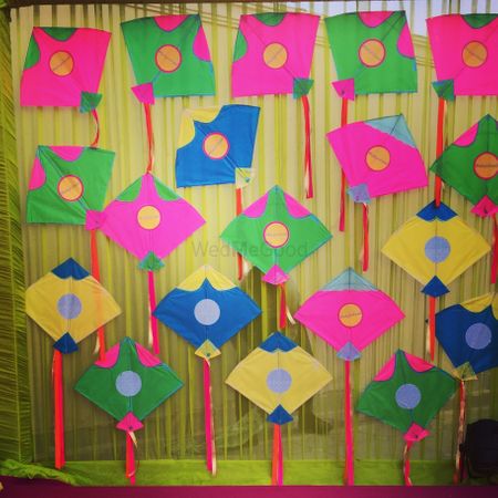 Kites as stage backdrop or Photo Booth for mehendi