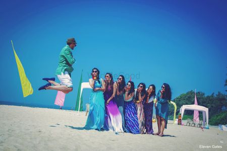 Photo of Bridesmaids with Bride and Groom on Beach