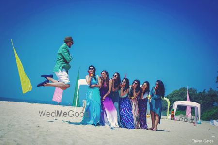 Bridesmaids with Bride and Groom on Beach