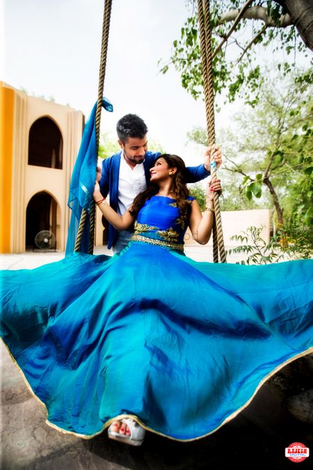 Photo of Blue Flowy Gown for Pre Wedding Shoot