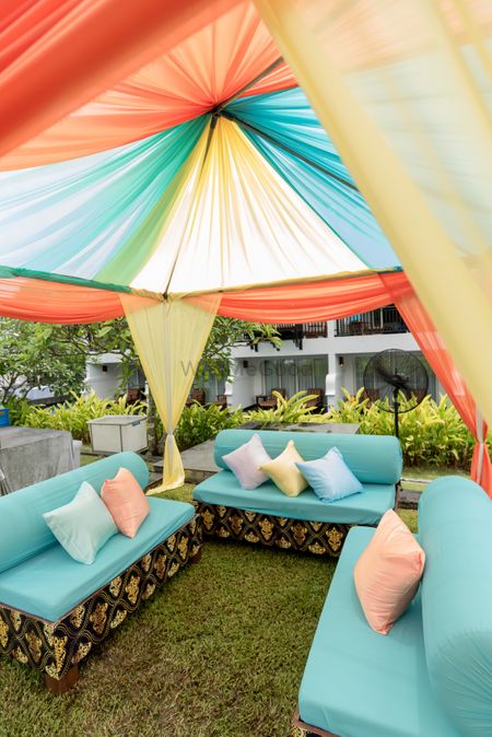 Photo of Colourful Tent Decor and Seating for Mehendi