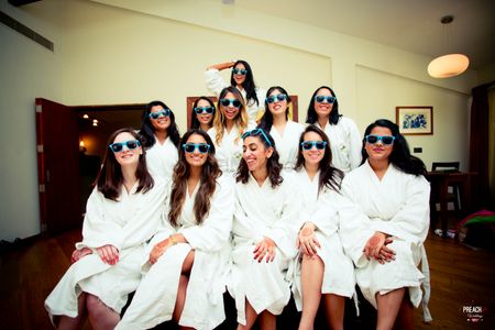 Bride and Bridesmaids in Robes and Sunglasses