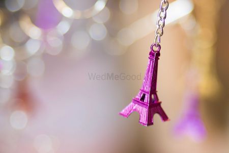 Miniature Eiffel Tower Hanging in Decor of NRI Wedding
