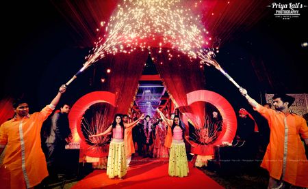 Dancers entering to cold pyros on sangeet