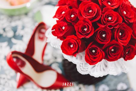 Photo of Christian bridal bouquet with red shoes