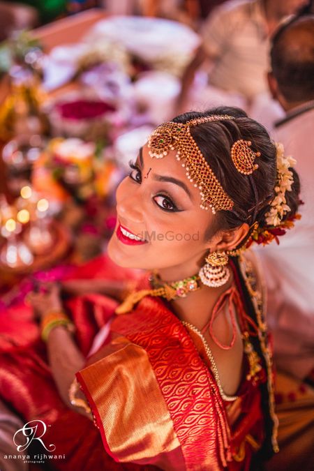 Multicolour bridal mathapatti for south indian bride