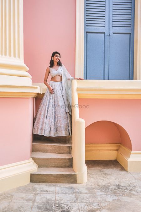 Photo of A powder blue lehenga.