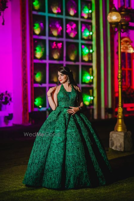 emerald green gown with sequin work