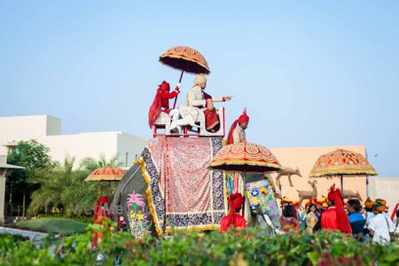 Photo of Groom entering on an elephant