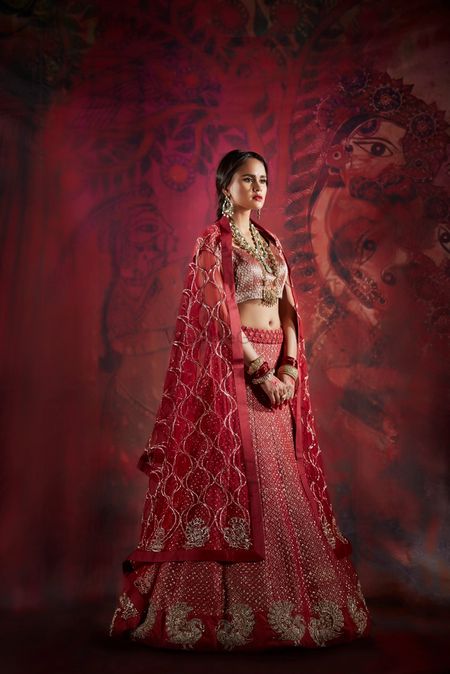 Photo of Red and Pink Wedding Lehenga by Jade