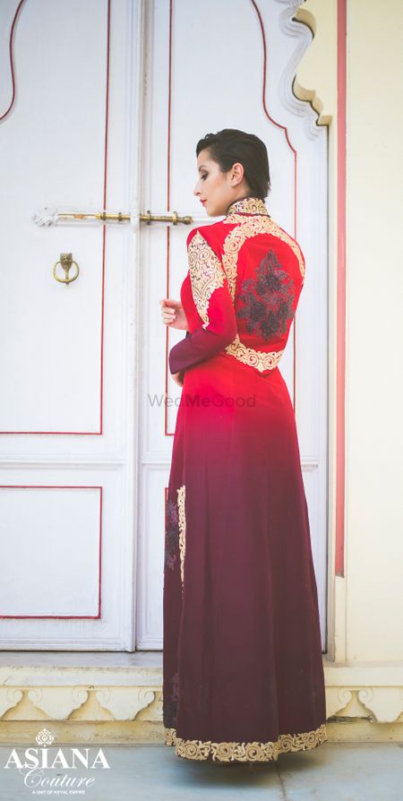 Ombre wine and red shaded straight kurta with cigarette pants