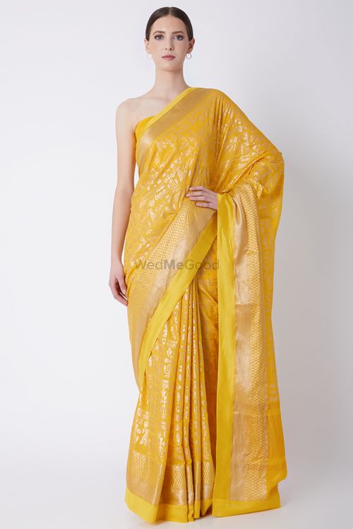 RE - White and Yellow Butterfly Net Thread Work Saree
