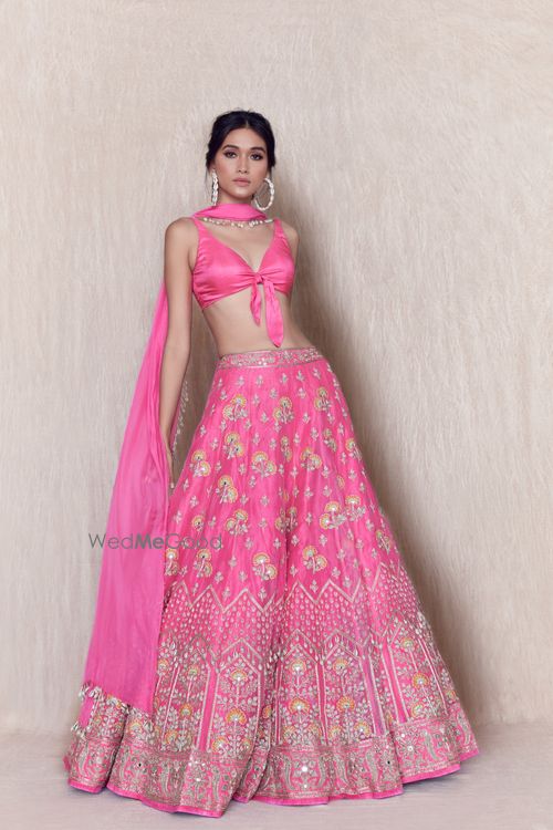 Rasberry Pink Fan Flower Embroidered Lehenga By Arpita Mehta Shop arpita mehta latest designs ruffle style skirt set, embroidered work lehenga set, embroidered saree with blouse available at aza fashions online. rasberry pink fan flower embroidered