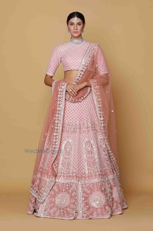 Baby Pink Thread And Mirror Work Lehenga By Neeta Lulla Girls lehenga choli for birthday and special occasion. mirror work lehenga by neeta lulla
