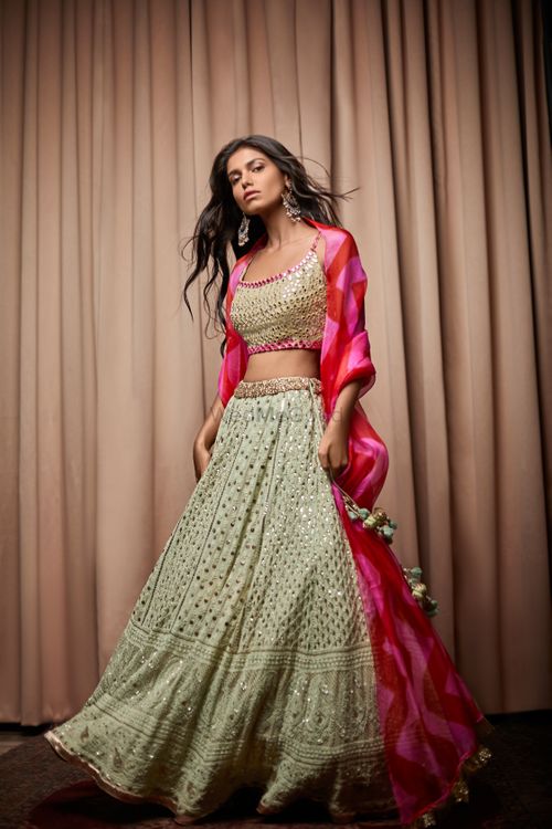 Women's Ethnic Crop Top And Sharara Set With Shrug