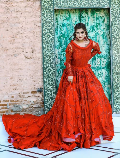 Buy Red Net Tulle Gowns Online Latest Collection with Prices