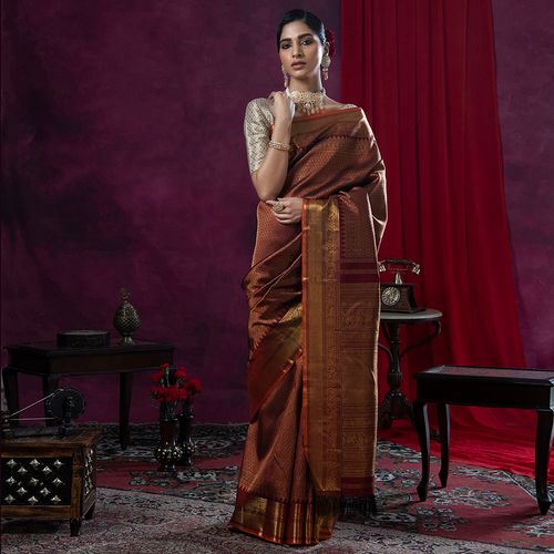 Lotus Pink Woven Kanjivaram Silk Saree – Zari Banaras