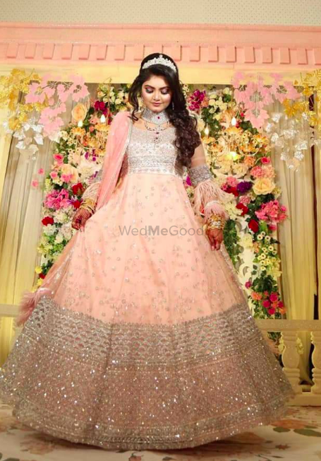 Embroidered Net Semi Stitched Anarkali Gown (Peach)