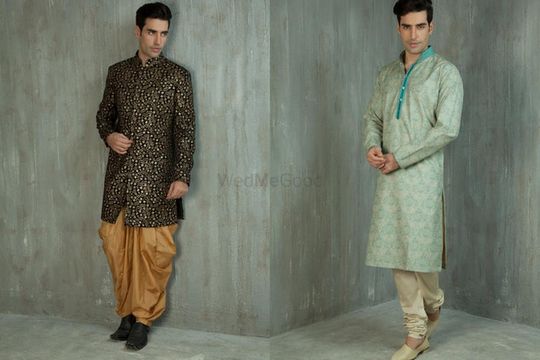 Mehendi Green Color Sangeet Wear Pretty Dhoti Style Kurta Pyjama For Men In  Cotton Silk Fabric