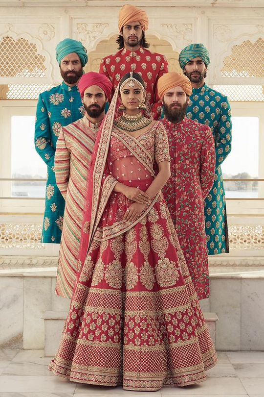 Dulhan in Red Lehenga Elegance: Sabyasachi-Inspired Royal Baggi Collection,  शादी का लहंगा - JMS Studio, Surat | ID: 2853090440097
