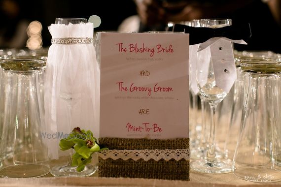 Photo Of Bride And Groom Table Decor With Personalised Message