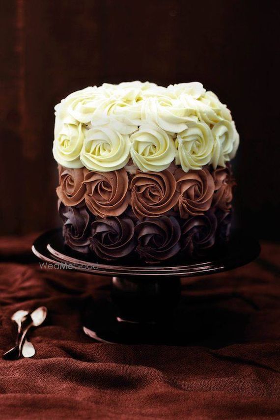 Photo Of White And Brown Ombre Floral Icing Wedding Cake