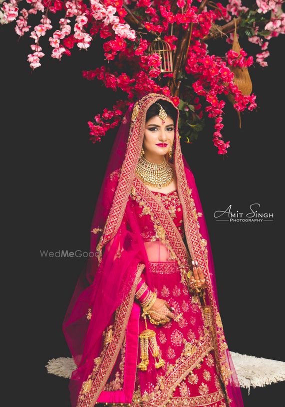 Photo Of Bride In Red With Double Dupatta Draping Style